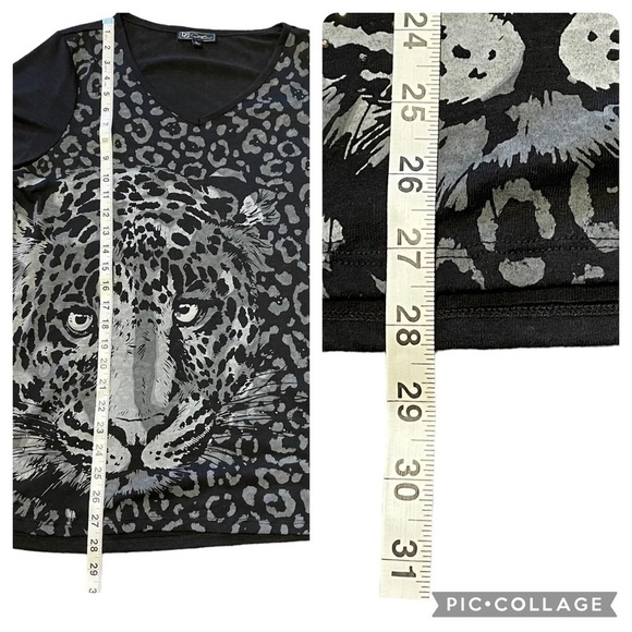 Embellished Burnout Black Leopard Print Knit Top by Dian Gilman - Sz L - Picture 9 of 10
